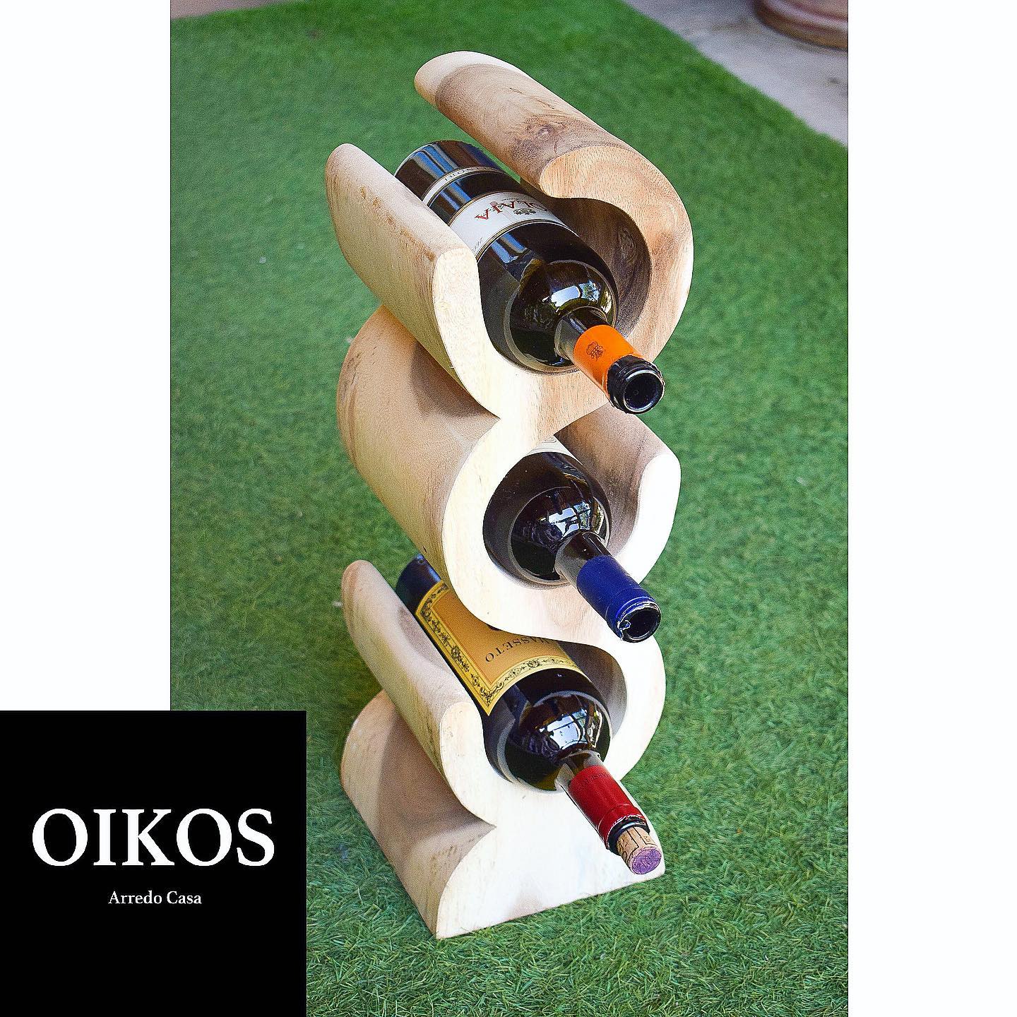 Portabottiglie in legno massello verticale 3 postazioni h. 58 cm