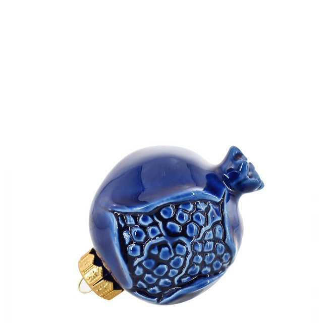 Addobbo per Albero decoro Melagrana Blu - realizzato a mano Antica scuola di Caltagirone diam. 8 cm in ceramica maiolica