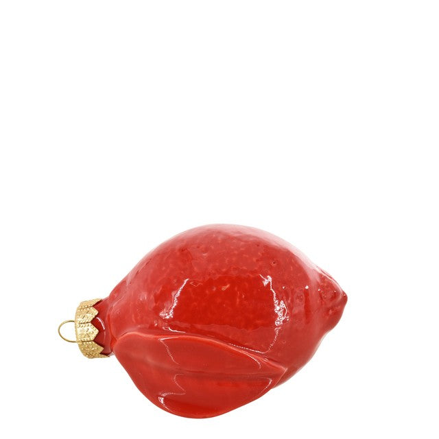 Addobbo per Albero decoro Limone Rosso Fuoco - realizzato a mano Antica scuola di Caltagirone diam. 8 cm in ceramica maiolica