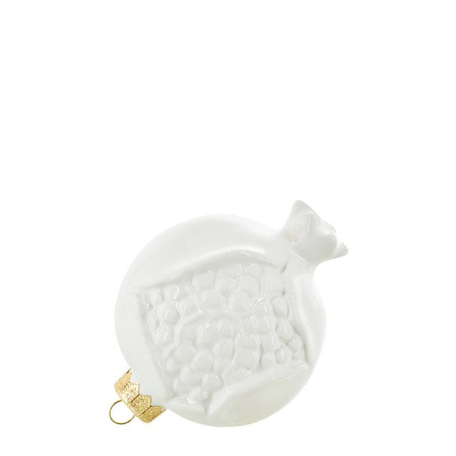 Addobbo per Albero decoro Melagrana Bianco lucido - realizzato a mano Antica scuola di Caltagirone diam. 8 cm in ceramica maiolica