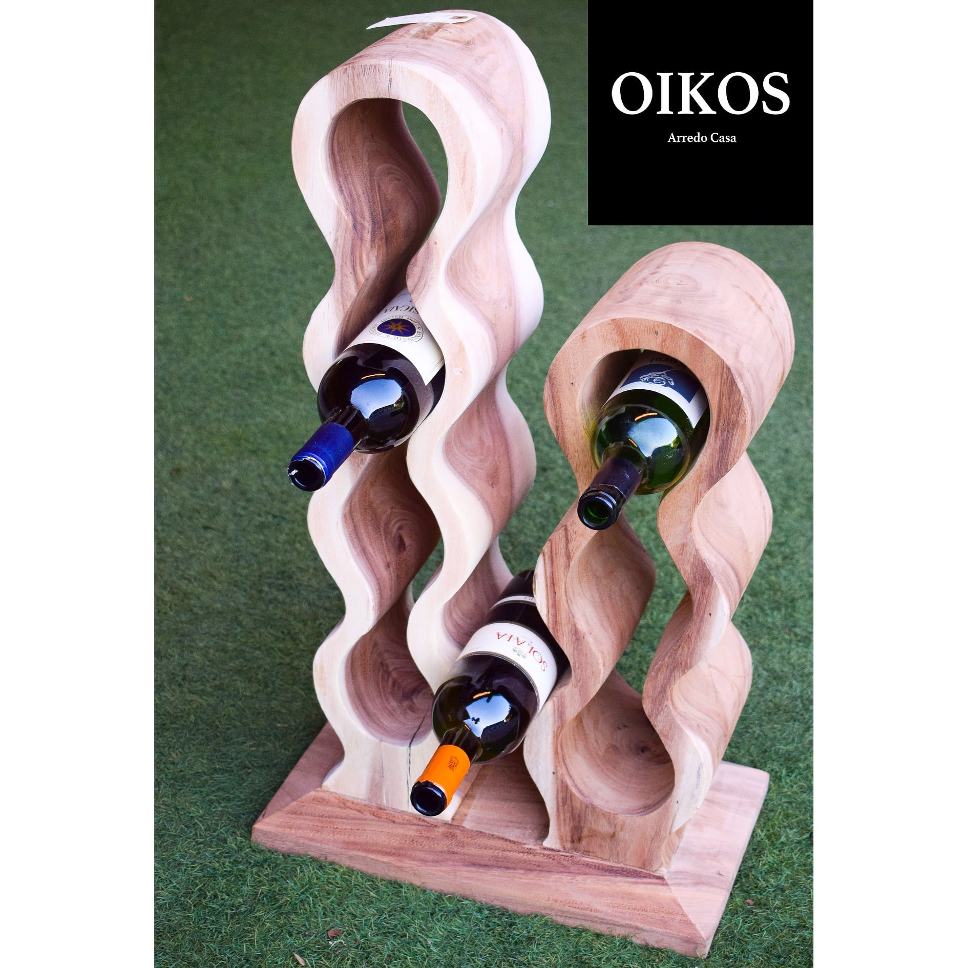 Portabottiglie in legno massello doppio a 10 postazioni h. 68 cm