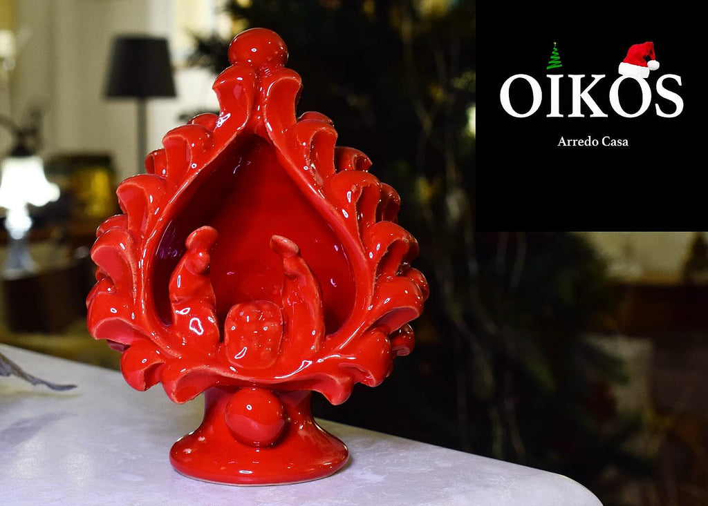 Natività a pigna h 12 rosso fuoco - realizzato a mano Antica scuola di Caltagirone