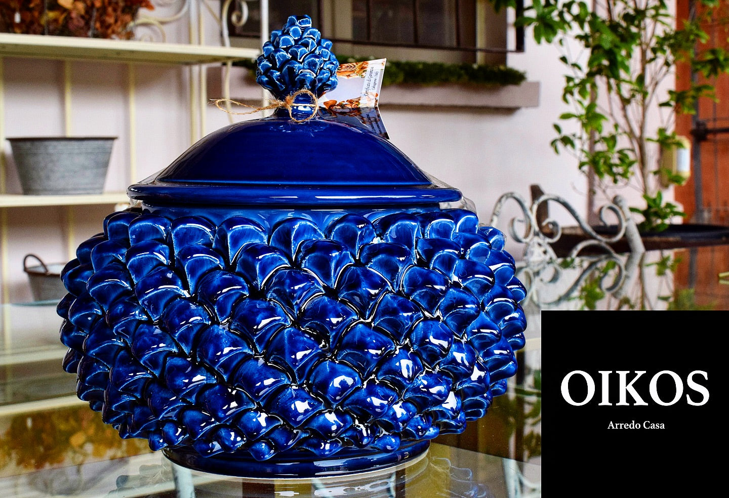 Caltagirone Biscottiera a pigna Ø 20 blu intenso