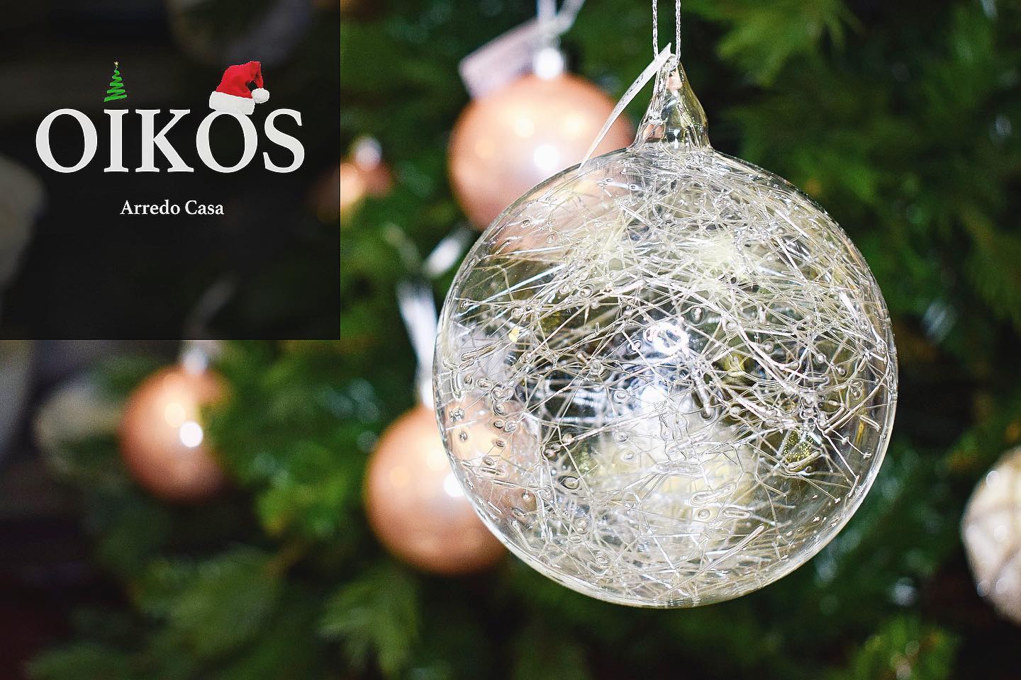 Decoro per Albero di Natale Pallina diam. 10 cm in vetro soffiato lavorazione a filamento interna trasparente