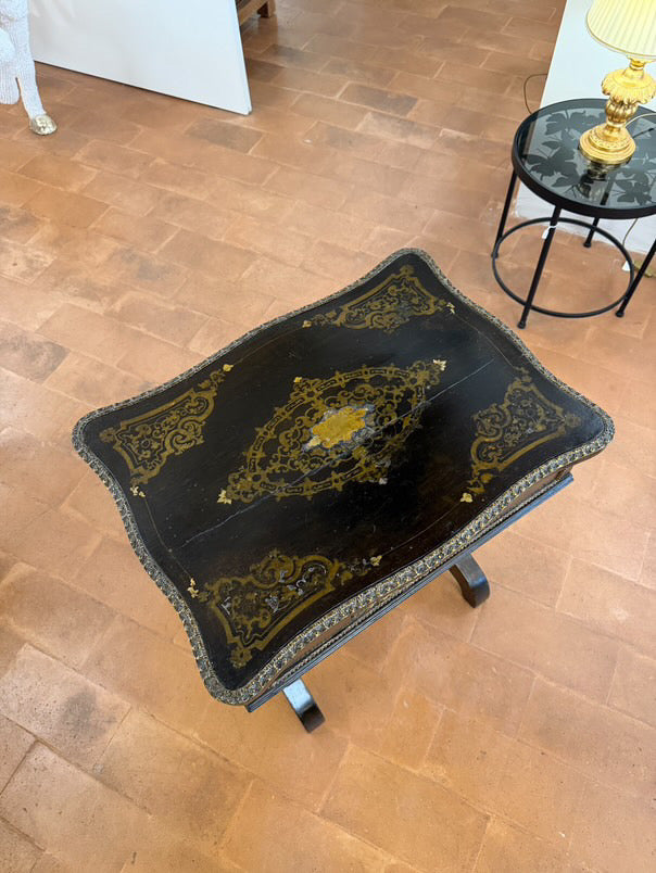 Console Antica '800 Stile Impero con Gambe a Lira e Fregi Dorati con Specchio Interno