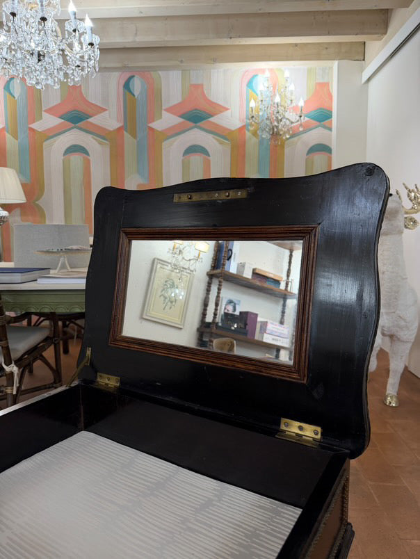 Console Antica '800 Stile Impero con Gambe a Lira e Fregi Dorati con Specchio Interno