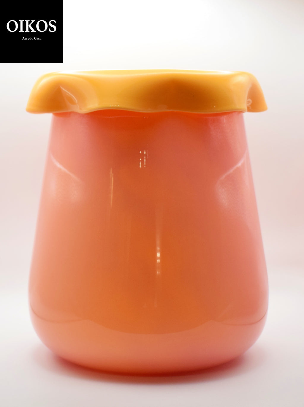 Vaso in vetro Nettare con doppia incamiciatura color fragola e pesca h. 26 cm diam. 19,5 cm