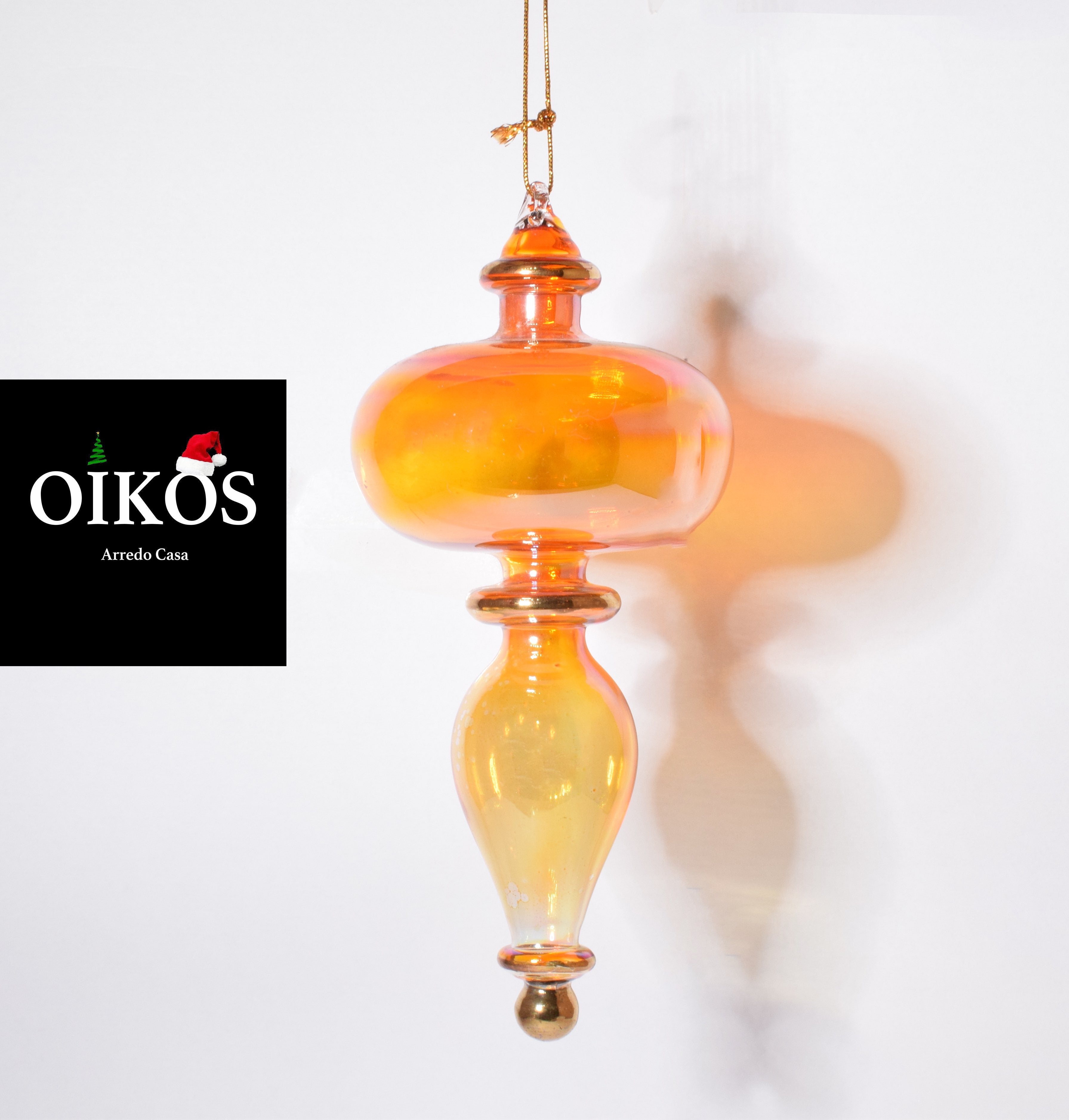 Addobbo per albero di natale in vetro soffiato - color arancio h. 17 cm