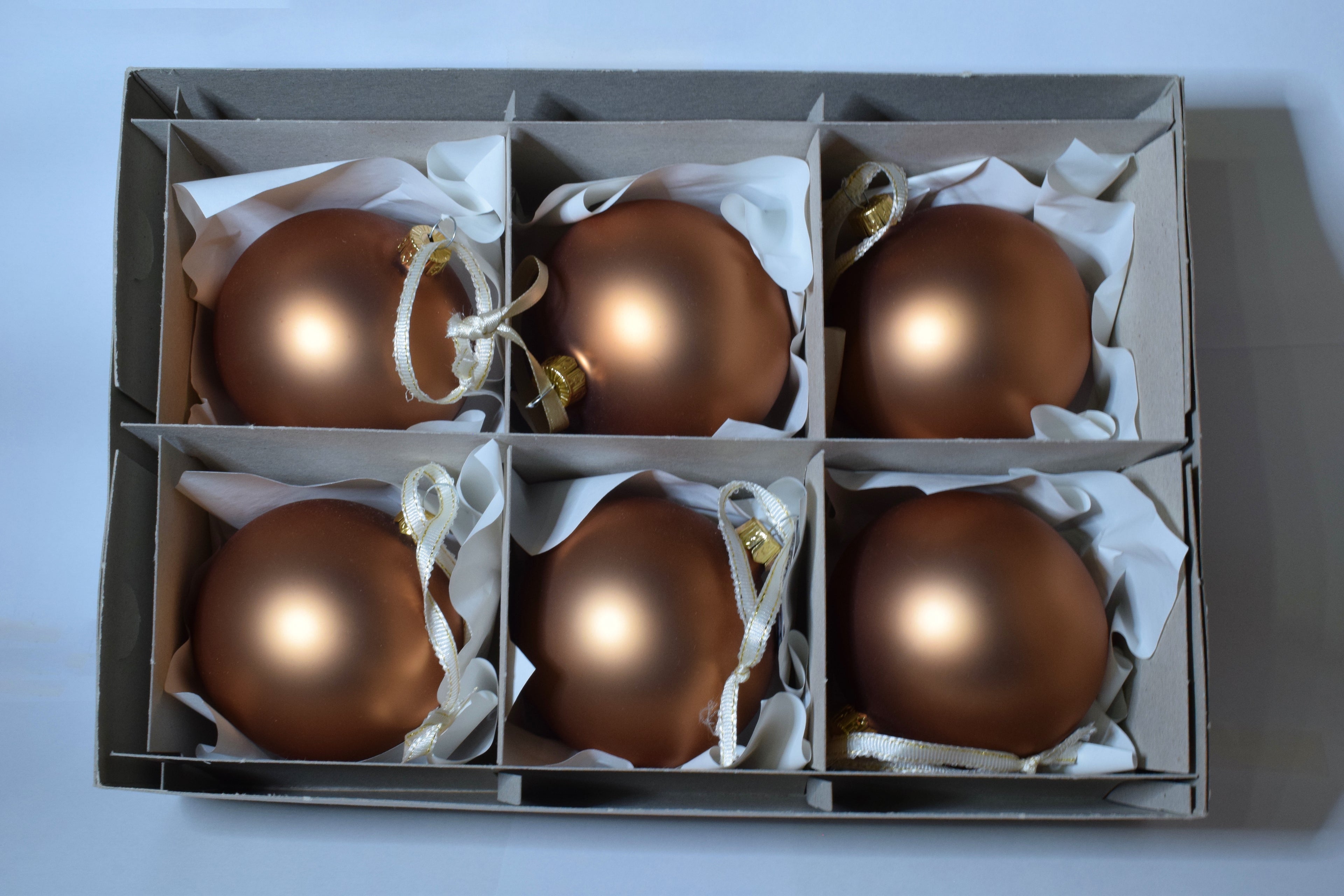 Box da 6 Decoro per Albero di Natale Pallina diam. 8 cm in vetro soffiato Color RAME OPACO Made in EU 3€ cad