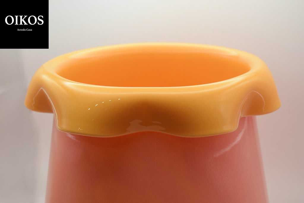 Vaso in vetro Nettare con doppia incamiciatura color fragola e pesca h. 26 cm diam. 19,5 cm