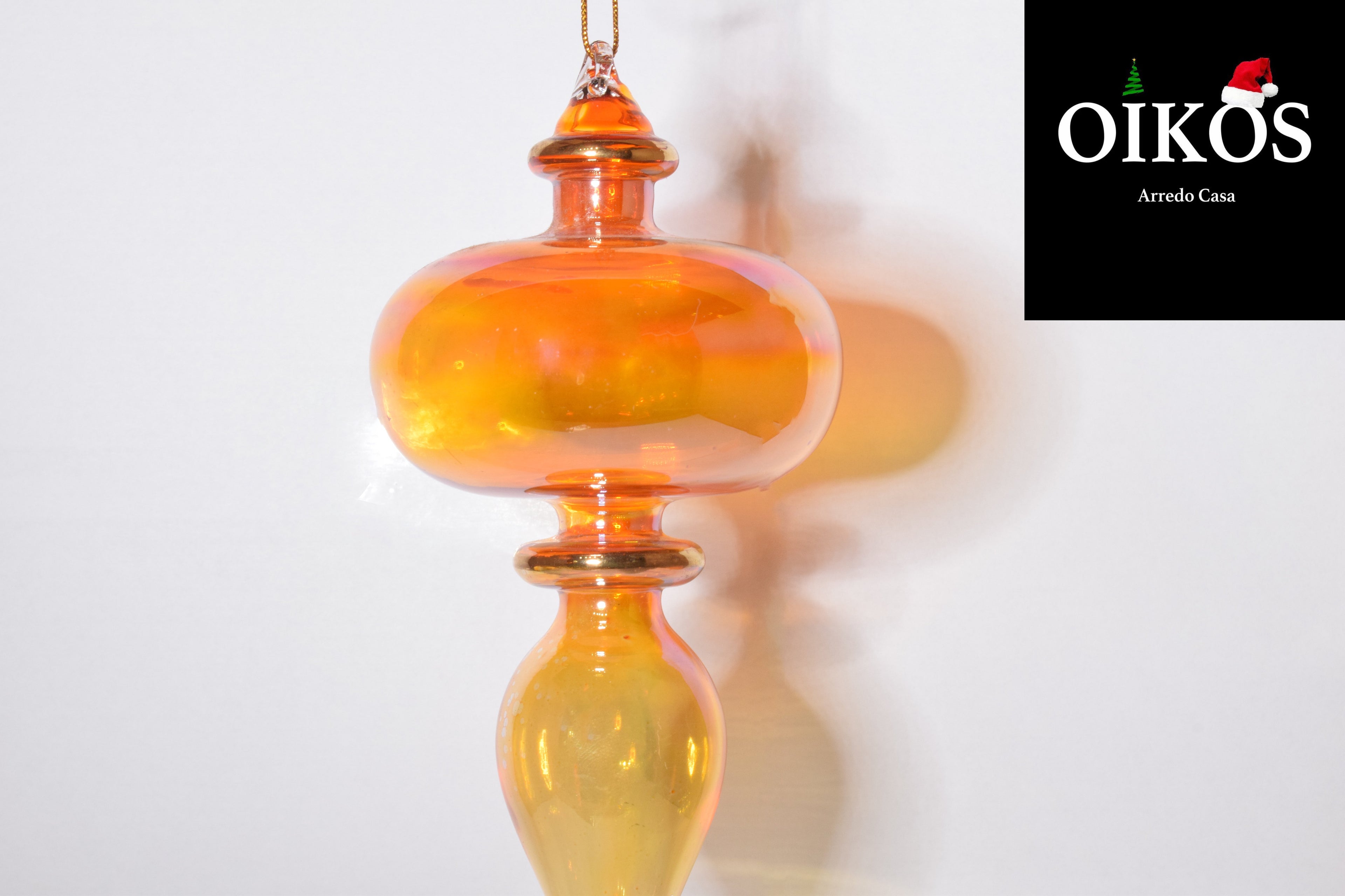 Addobbo per albero di natale in vetro soffiato - color arancio h. 17 cm