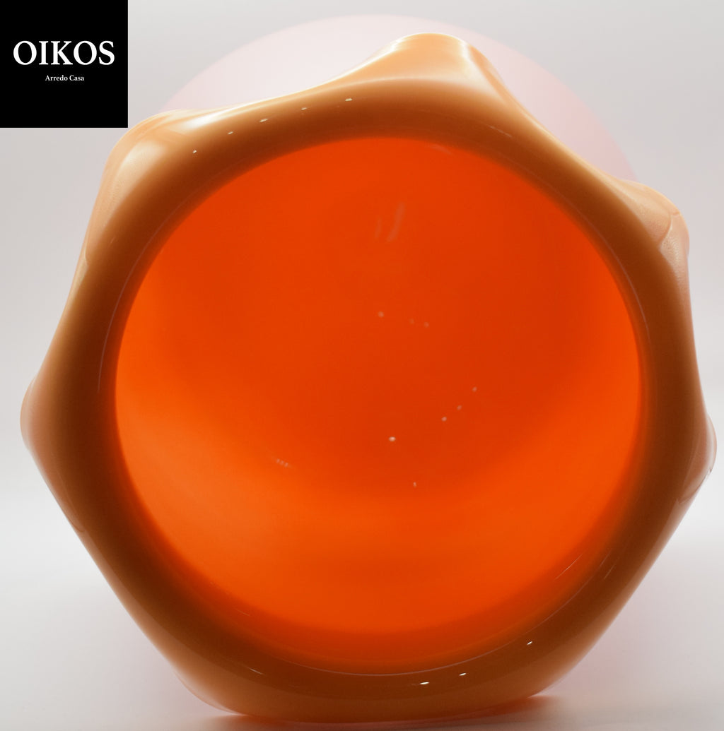 Vaso in vetro Nettare con doppia incamiciatura color fragola e pesca h. 26 cm diam. 19,5 cm