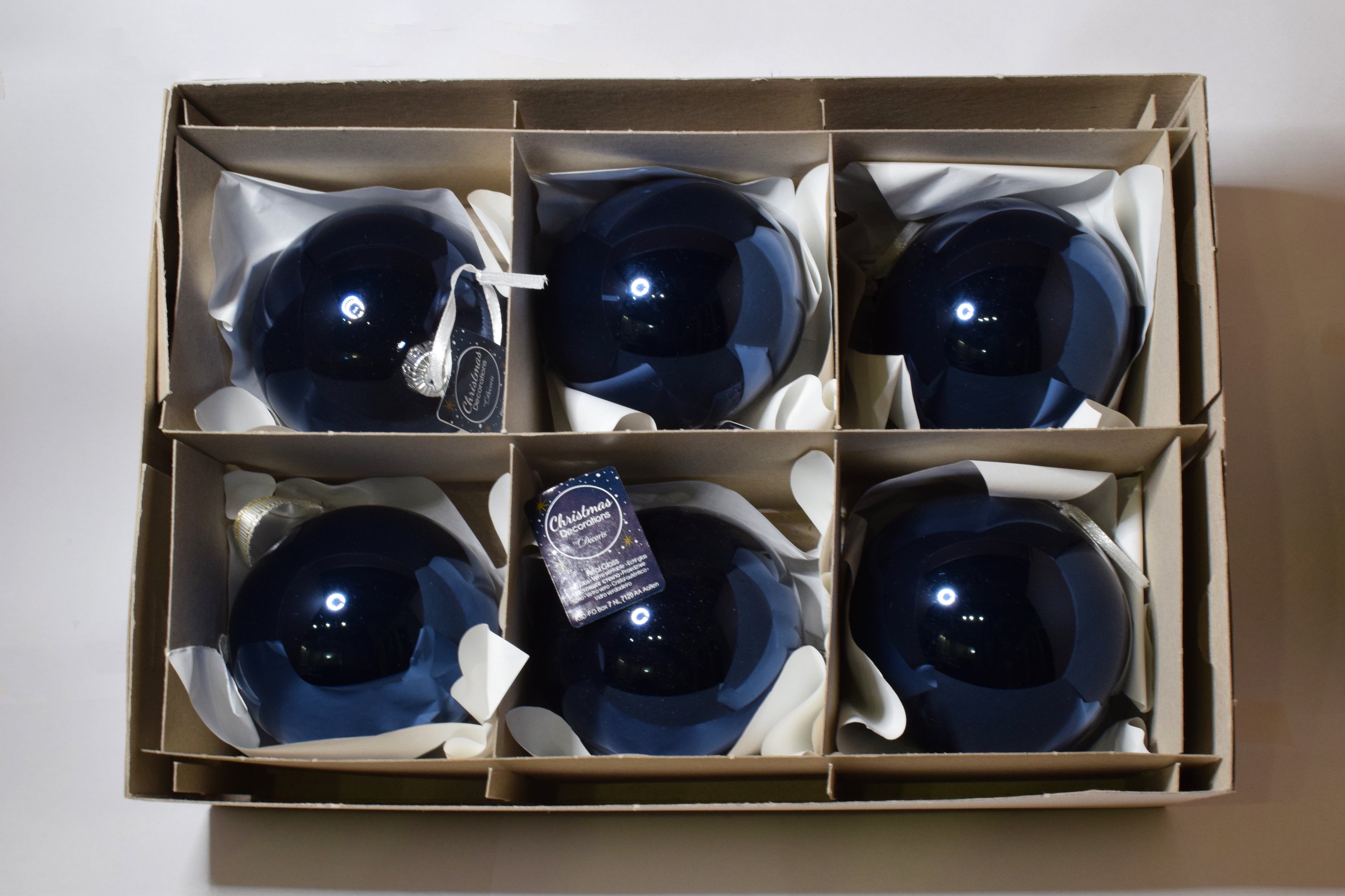 Box da 6 Decoro per Albero di Natale Pallina diam. 8 cm in vetro soffiato Color BLU PROFONDO Made in EU 3€ cad