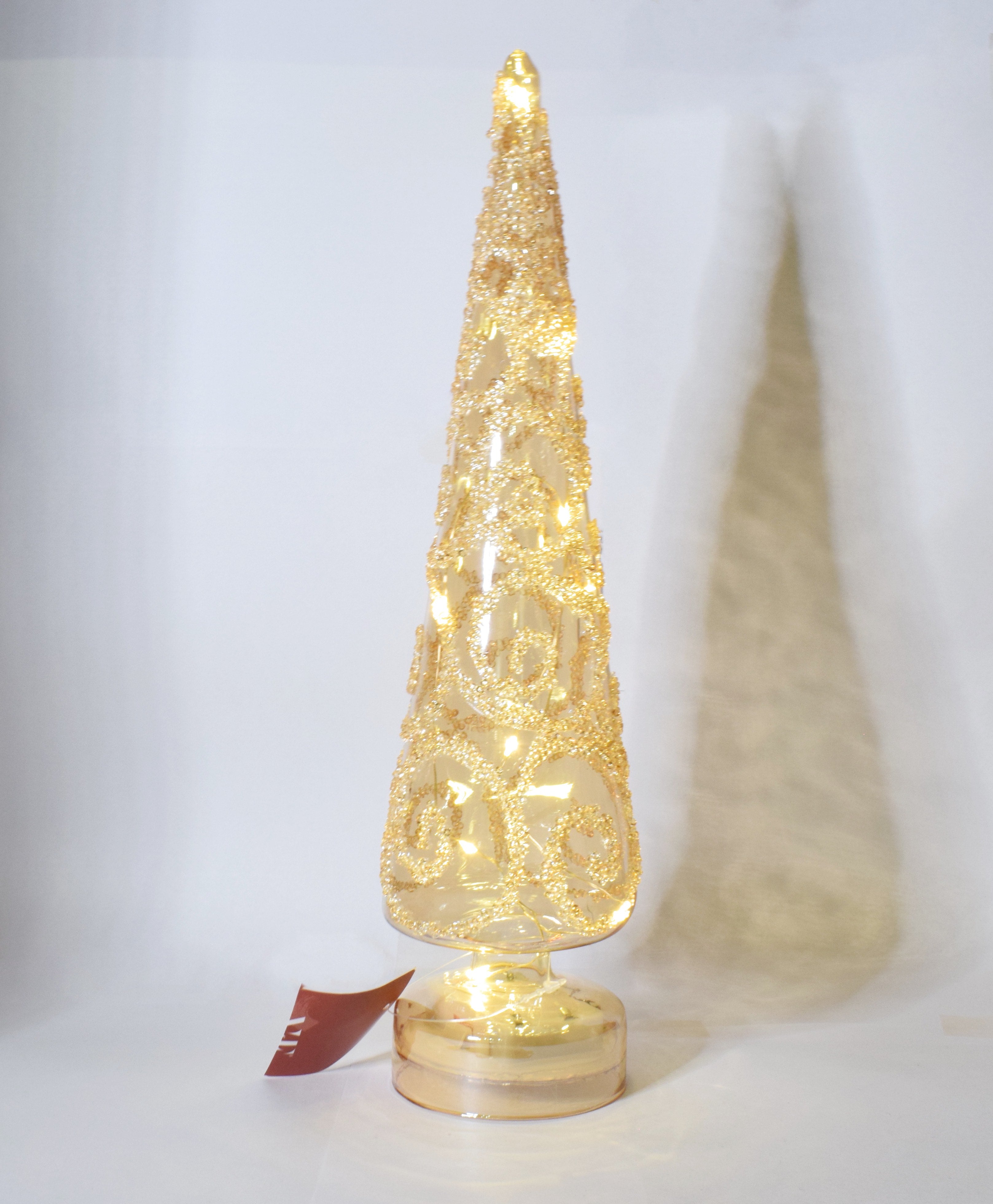 Albero di Natale trasparente con decoro in perline colorazione Oro - illuminazione interna led h. 30 cm