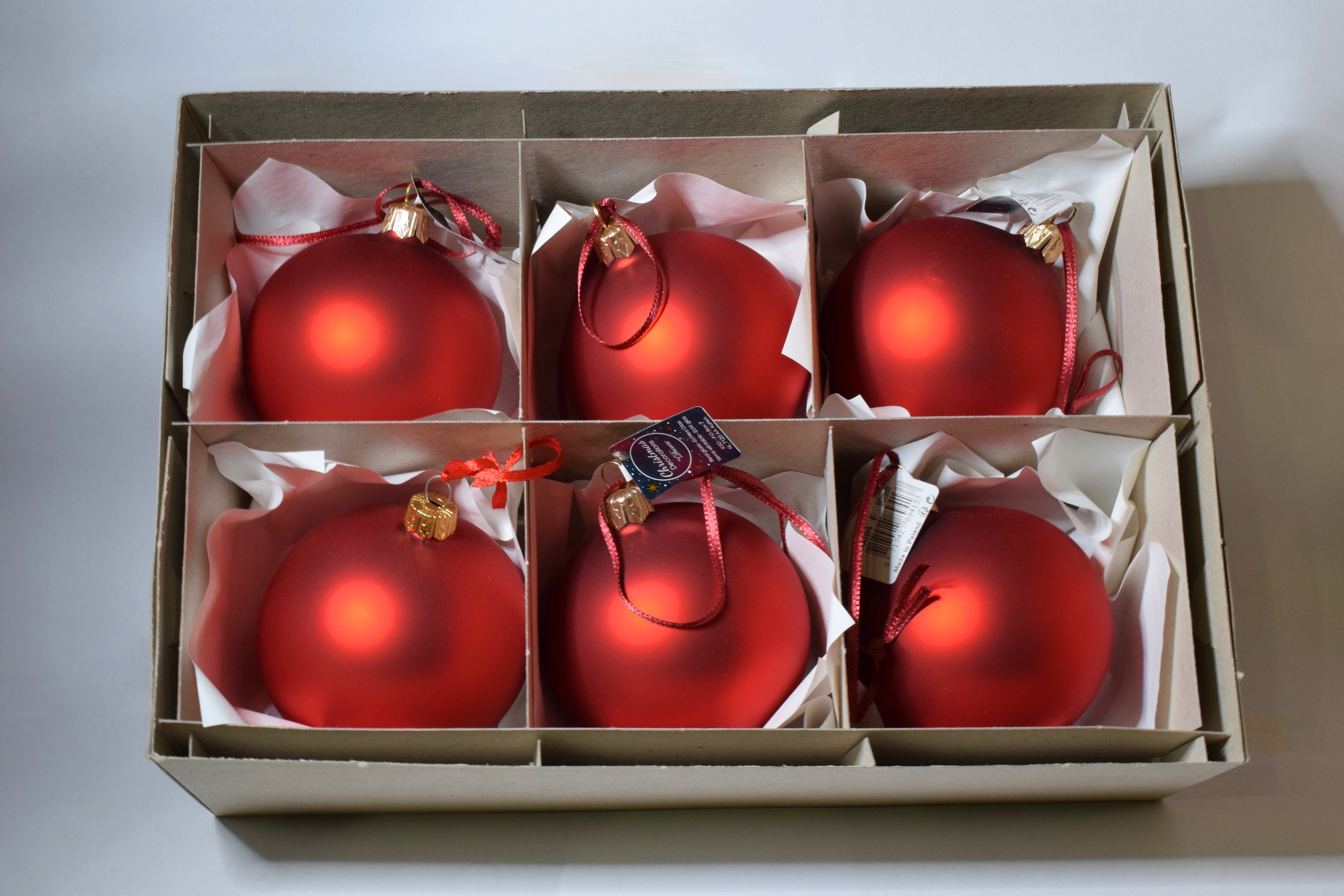 Box da 6 Decoro per Albero di Natale Pallina diam. 8 cm in vetro soffiato Color ROSSO OPACO Made in EU 3€ cad.