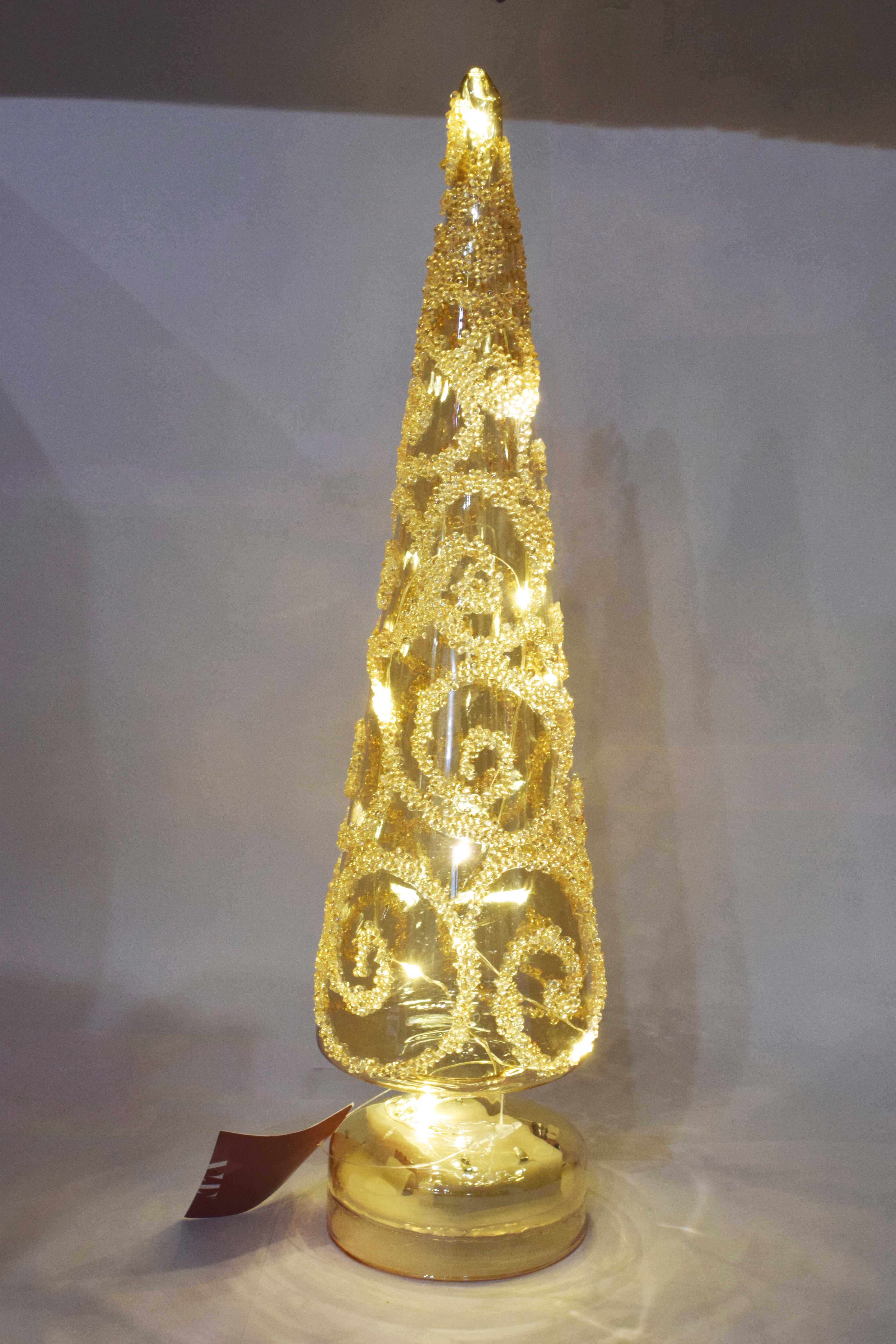 Albero di Natale trasparente con decoro in perline colorazione Oro - illuminazione interna led h. 30 cm