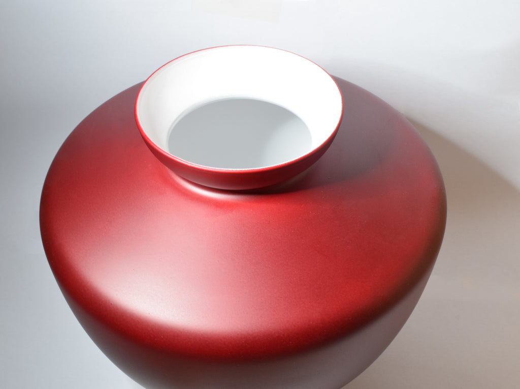 Vaso in vetro dipinto a mano Certificato dai mastri vetrai IVV - colorazione Bordeaux opaco diam. 24 cm h. 22 cm