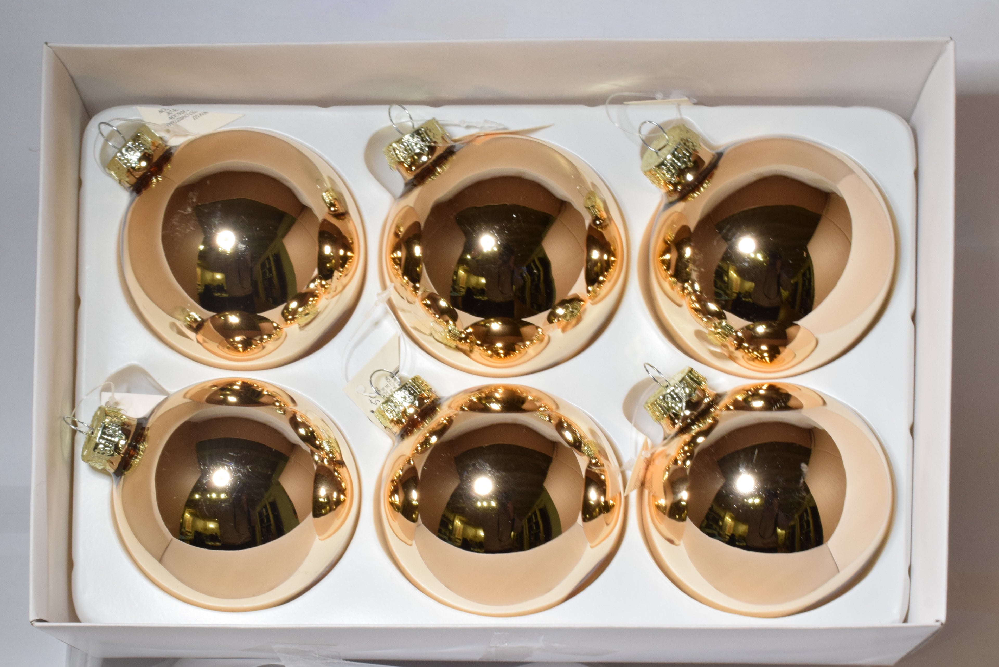 Box da 6 Decoro per Albero di Natale Pallina diam. 8 cm in vetro soffiato Color ORO ROSA CROMO Made in EU 4,5€ cad