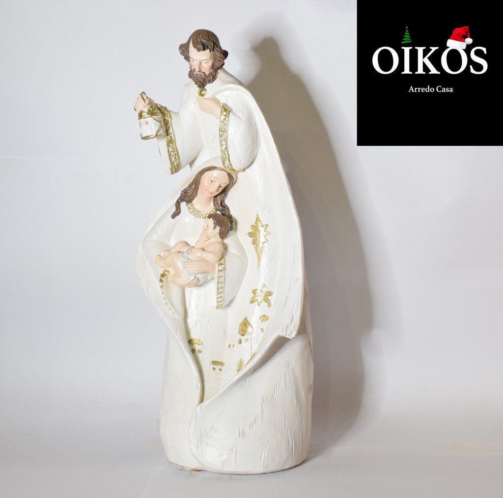 Natività in resina bianca e finiture color oro h. 29 cm