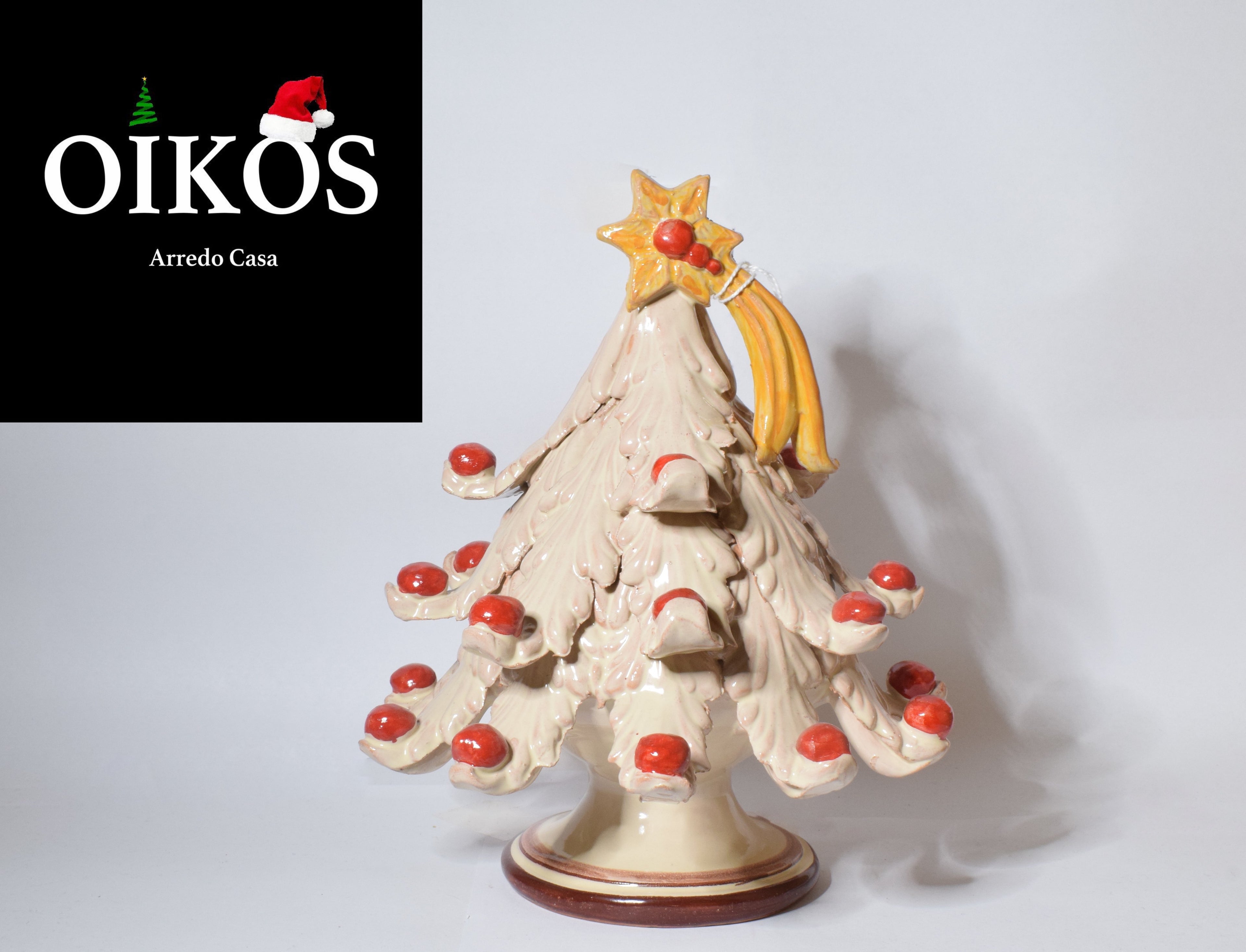 Albero di Natale Caltagirone Realizzato a mano h. 20 color avorio e finitura e palline Bordeaux