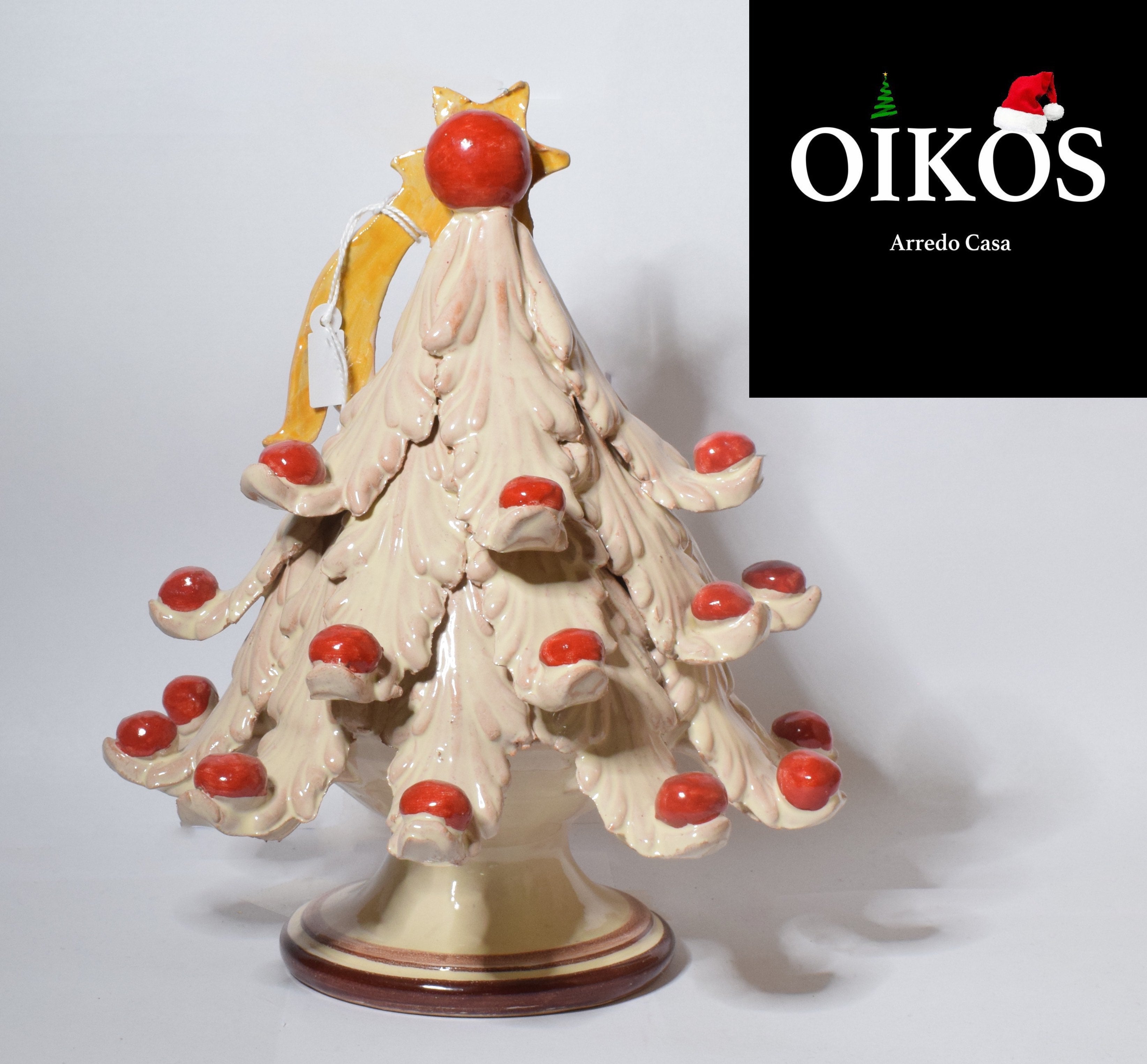 Albero di Natale Caltagirone Realizzato a mano h. 20 color avorio e finitura e palline Bordeaux