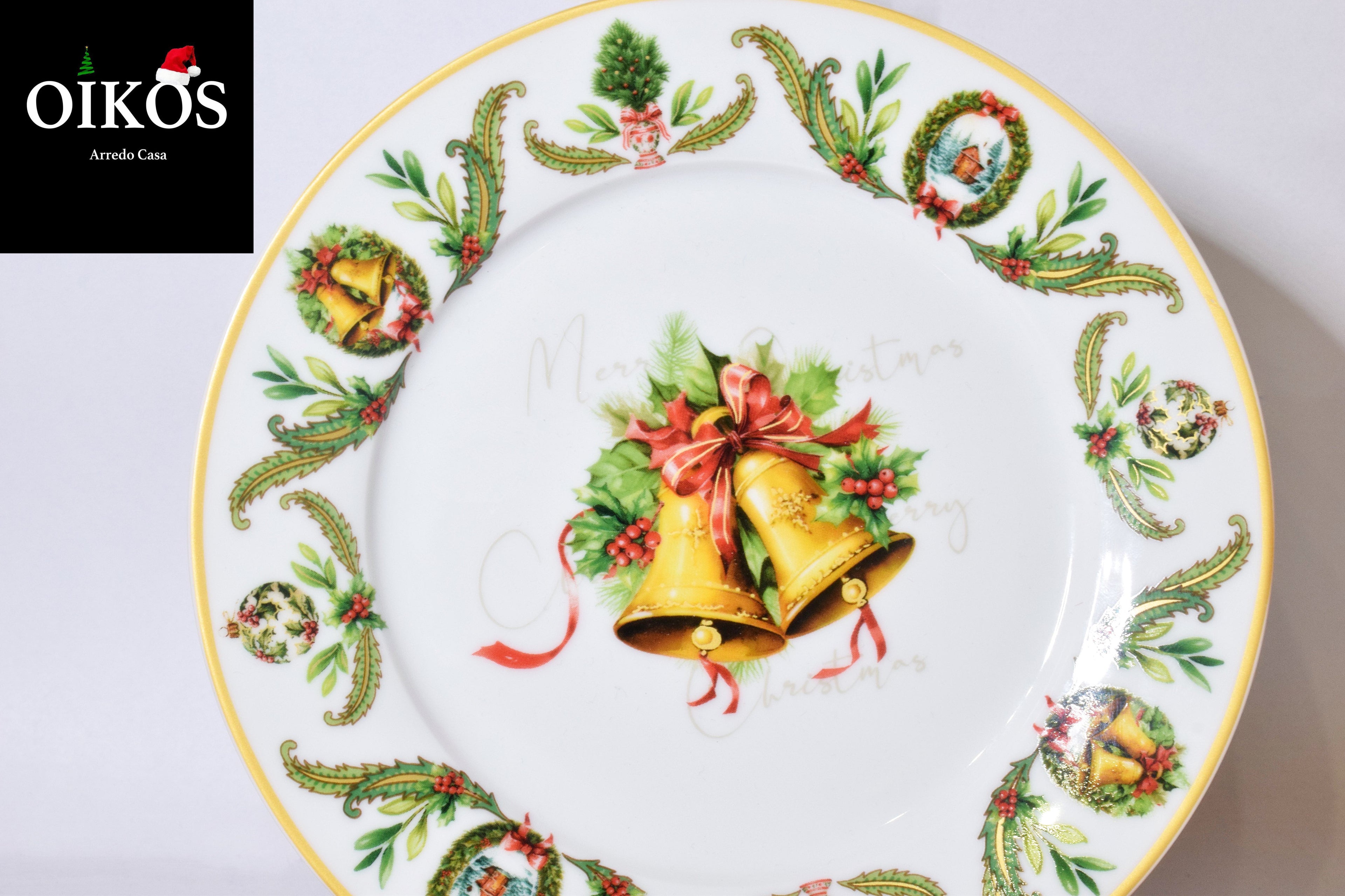 Servizio da n° 6 Posti tavola decoro Natale con Campane in Fine Porcellana resistente