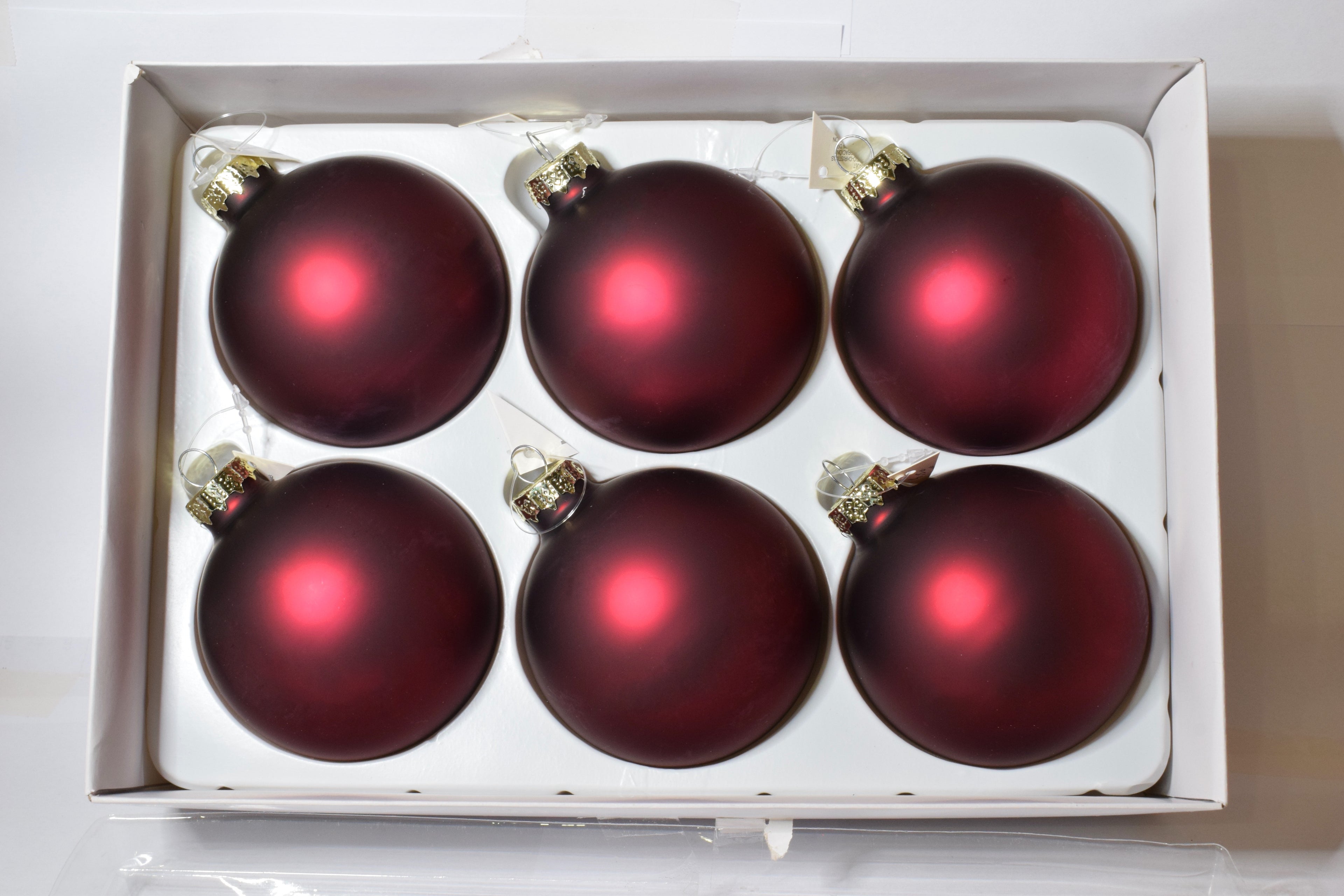 Box da 6 Decoro per Albero di Natale Pallina diam. 8 cm in vetro soffiato Color BORDEAUX OPACO 4,5€ cad