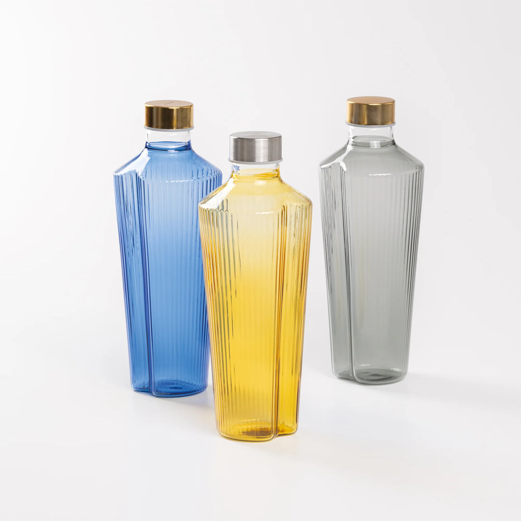 Handy bottiglia Color Giallo Senape 0,9 Lt - box con 2 Tappi ermetici inclusi - argento ed oro