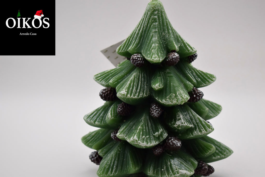 Candela Natalizia - Albero di Natale con pigne e neve h. 15 cm