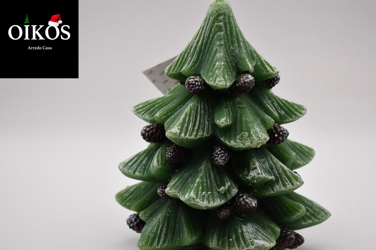 Candela Natalizia - Albero di Natale con pigne e neve h. 15 cm