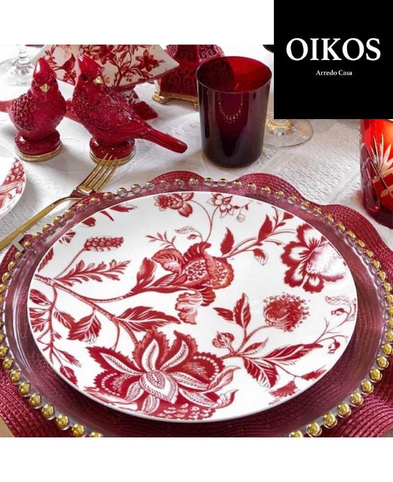 Servizio piatti 18 pezzi in Porcellana - decoro Rosso Bordeaux