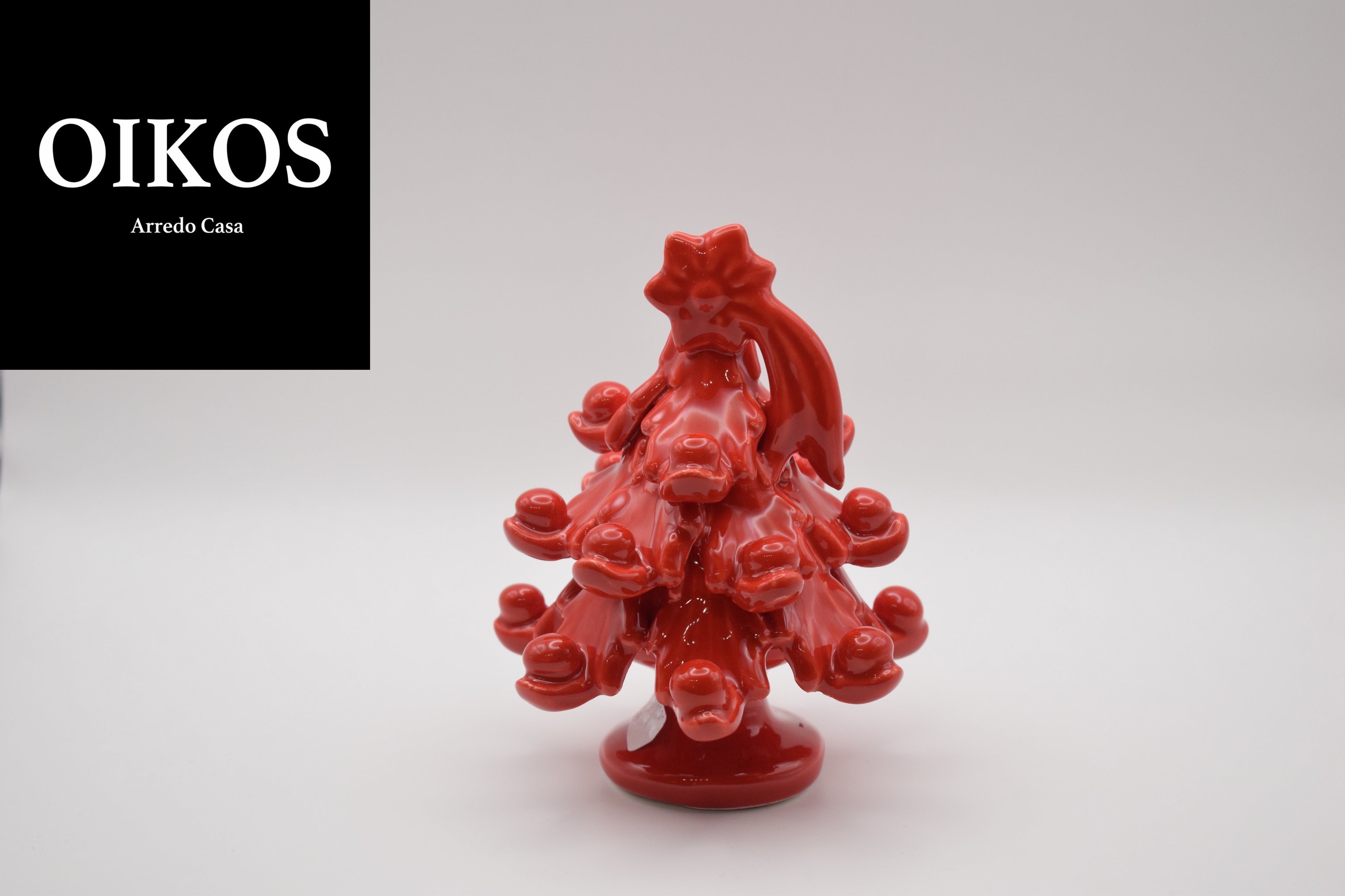 Albero di Natale in Maiolica h. 12 cm Color Rosso Fuoco Realizzato a mano secondo le regole dell'antica scuola di Caltagirone