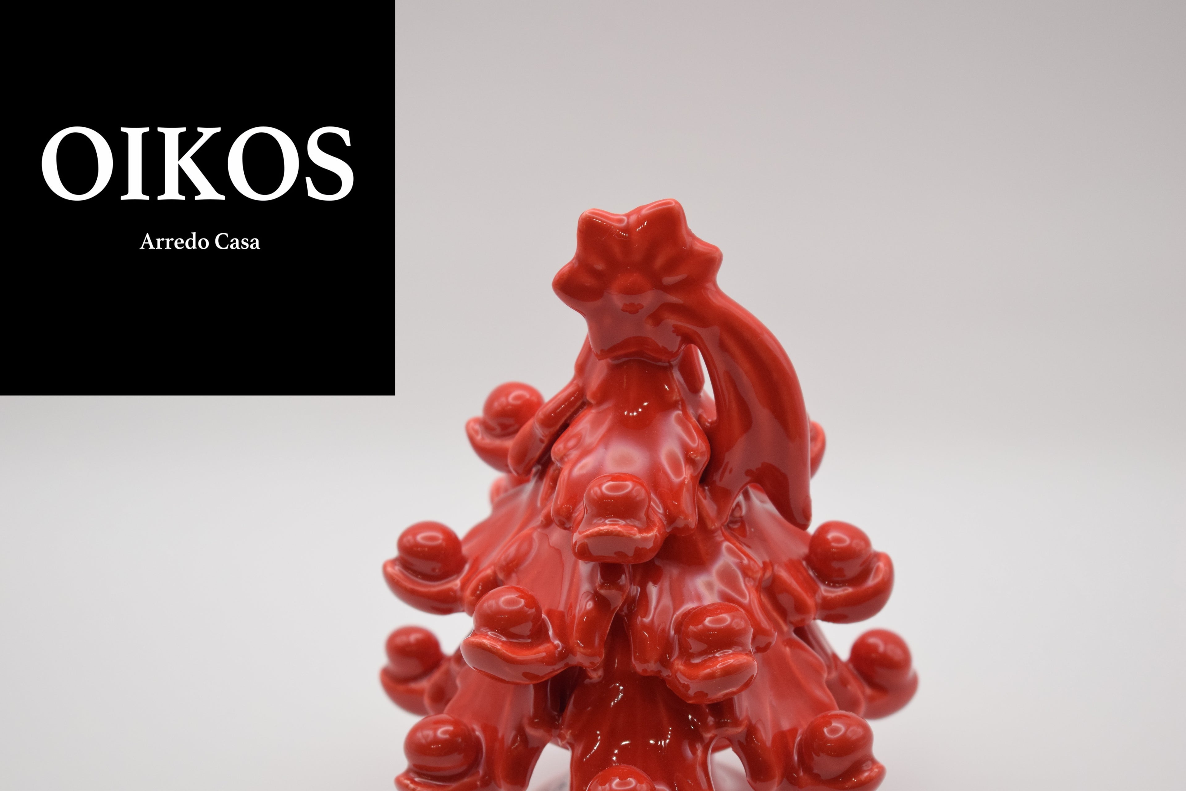 Albero di Natale in Maiolica h. 12 cm Color Rosso Fuoco Realizzato a mano secondo le regole dell'antica scuola di Caltagirone