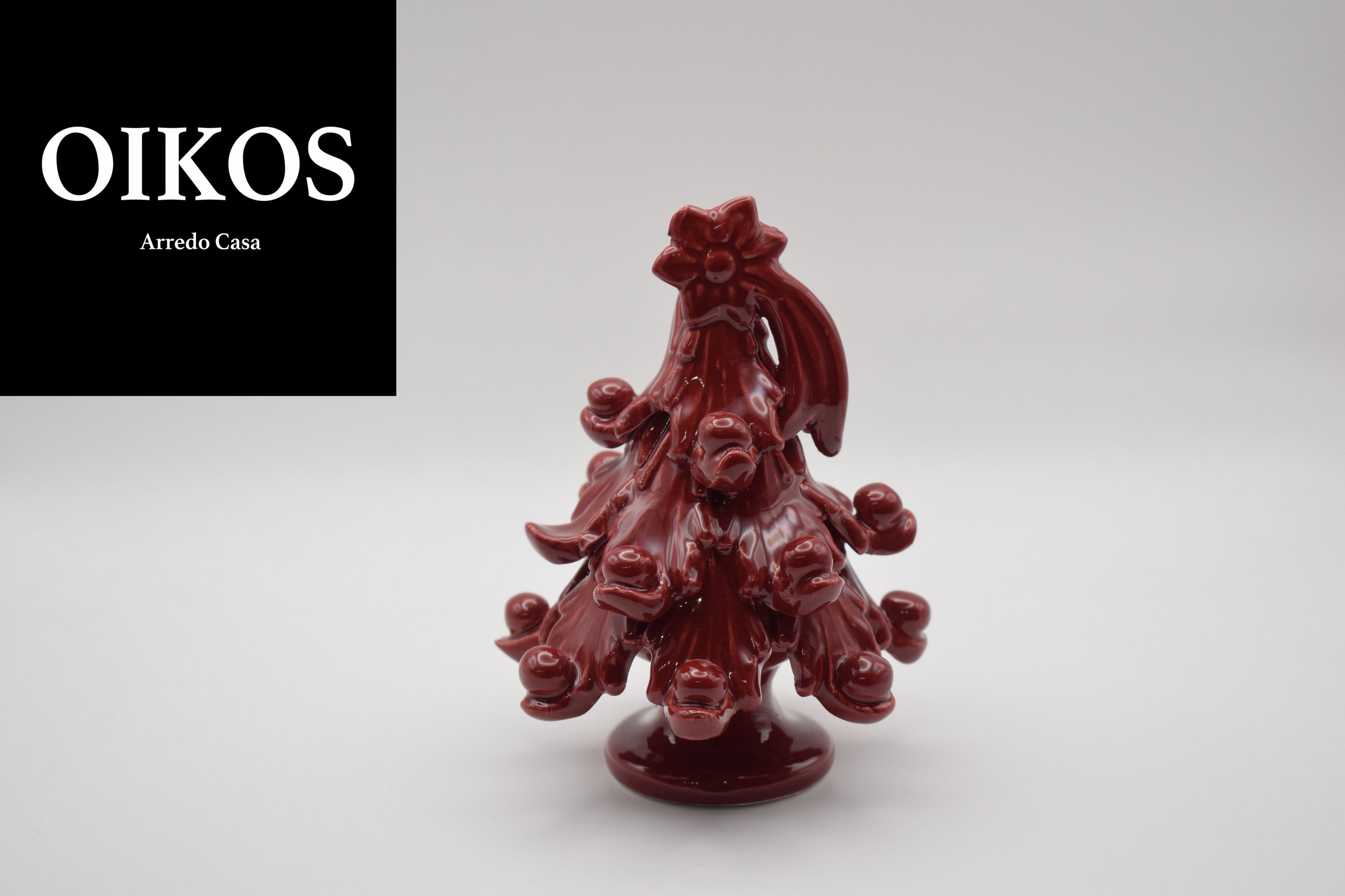 Albero di Natale in Maiolica h. 12 cm Color Vinaccia Realizzato a mano secondo le regole dell'antica scuola di Caltagirone