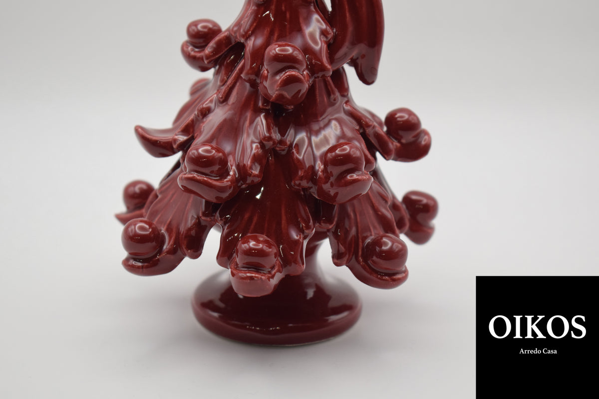 Albero di Natale in Maiolica h. 12 cm Color Vinaccia Realizzato a mano secondo le regole dell'antica scuola di Caltagirone