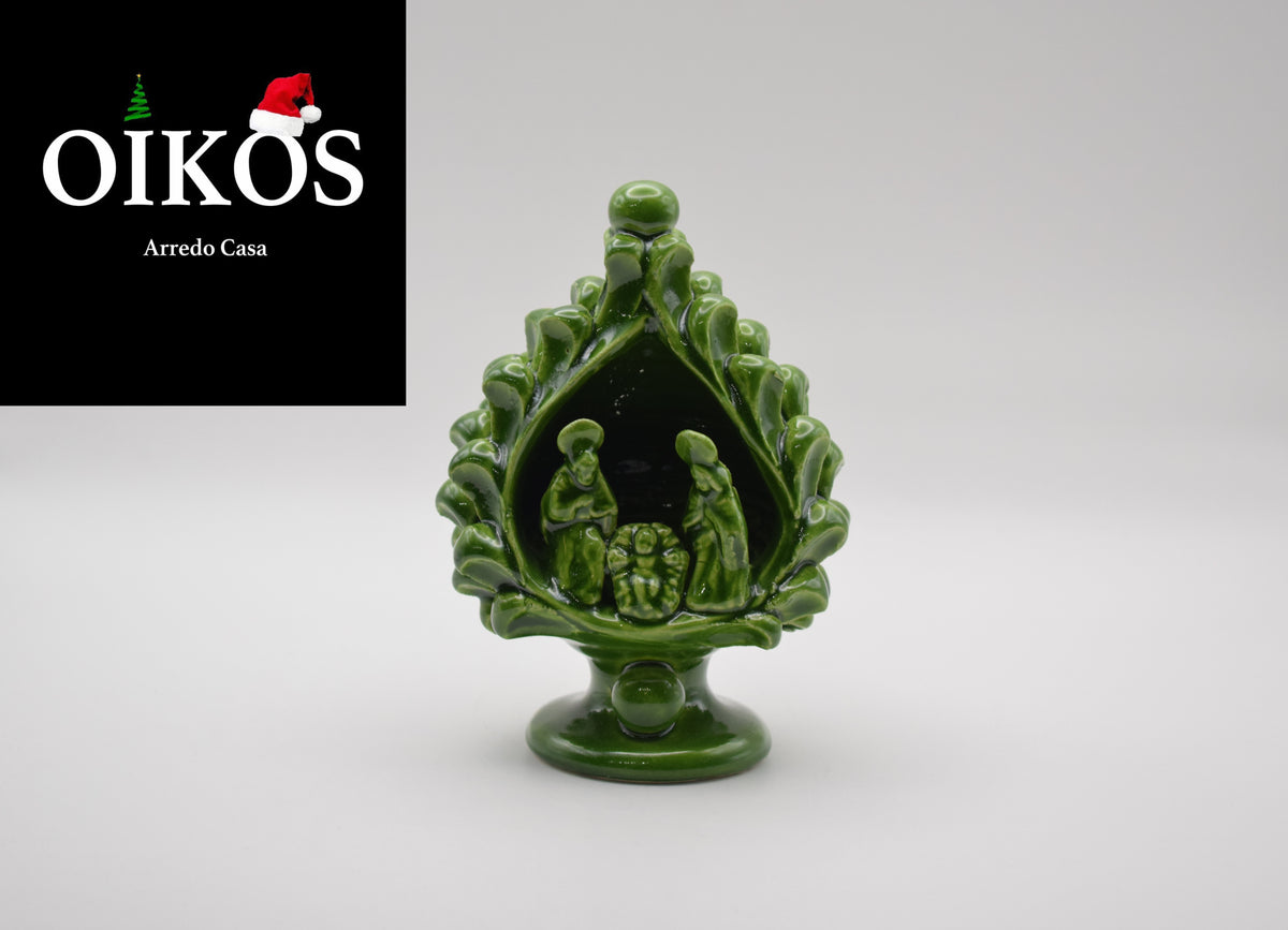 Natività a pigna h 13 color Verde Foglia finitura lucida - Realizzata a mano Antica scuola di Caltagirone