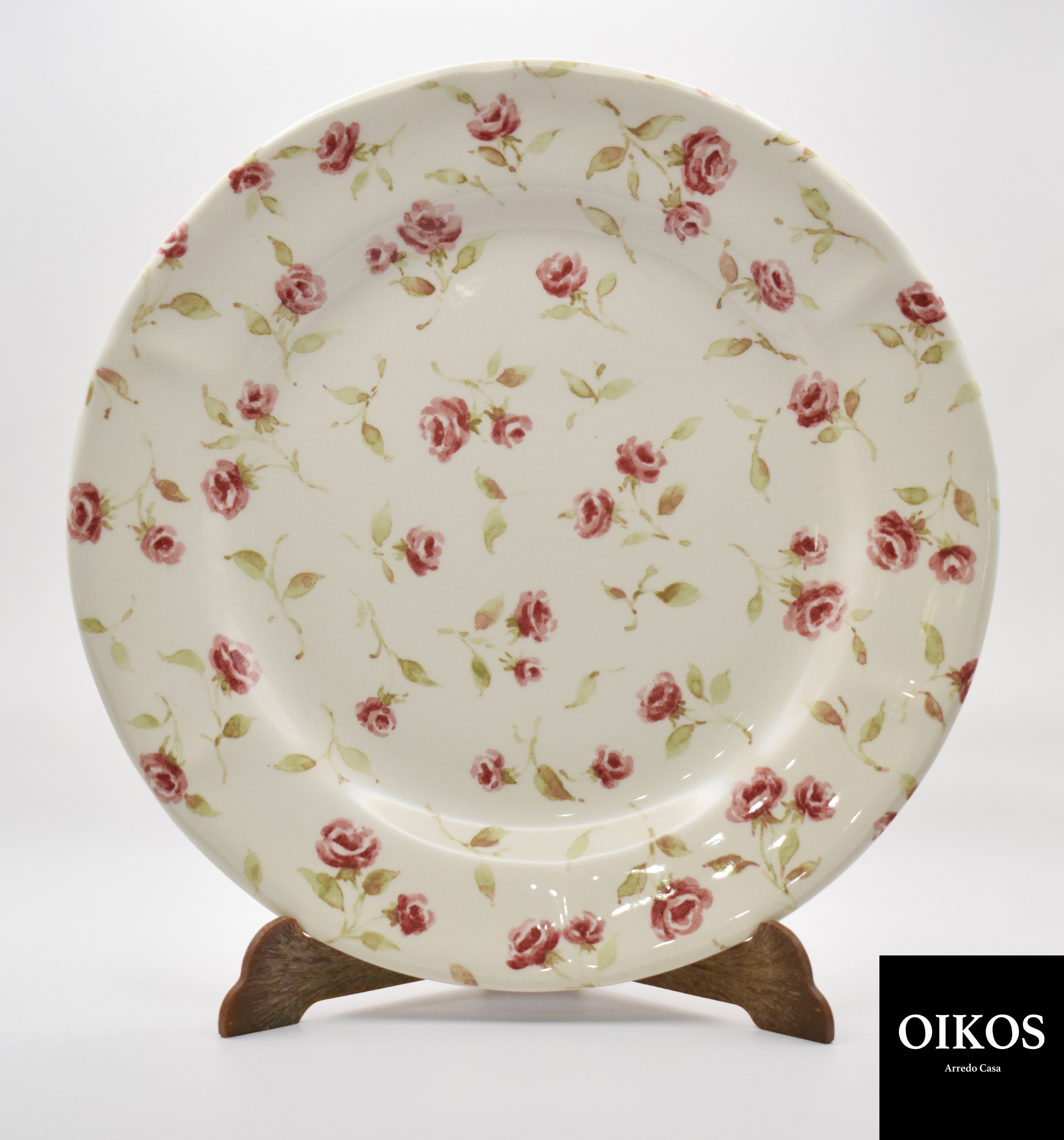 Servizio piatti 18 pezzi in Ceramica - decoro Roselline sfondo crema/avorio