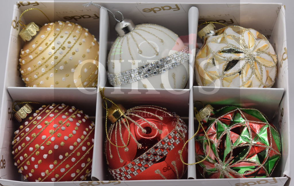 SET n° 6 Palline di Natale diam. 8 - in vetro - colorazioni miste