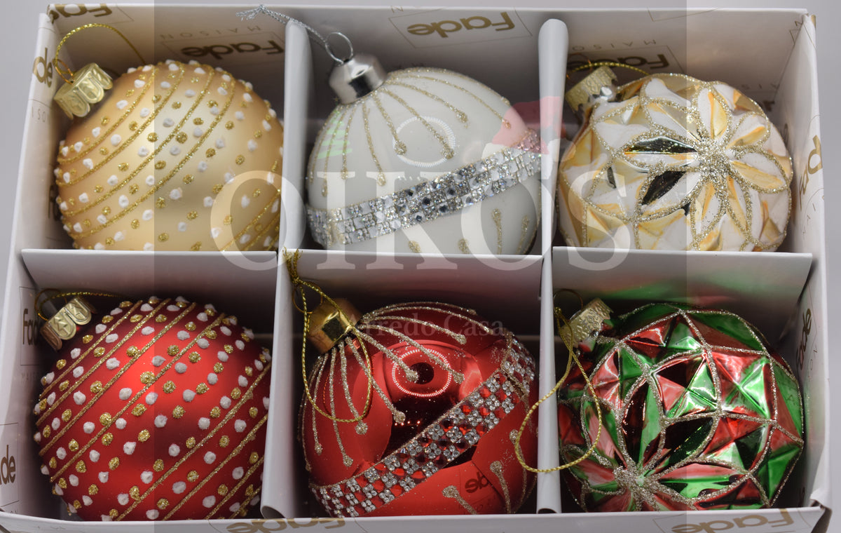 SET n° 6 Palline di Natale diam. 8 - in vetro - colorazioni miste