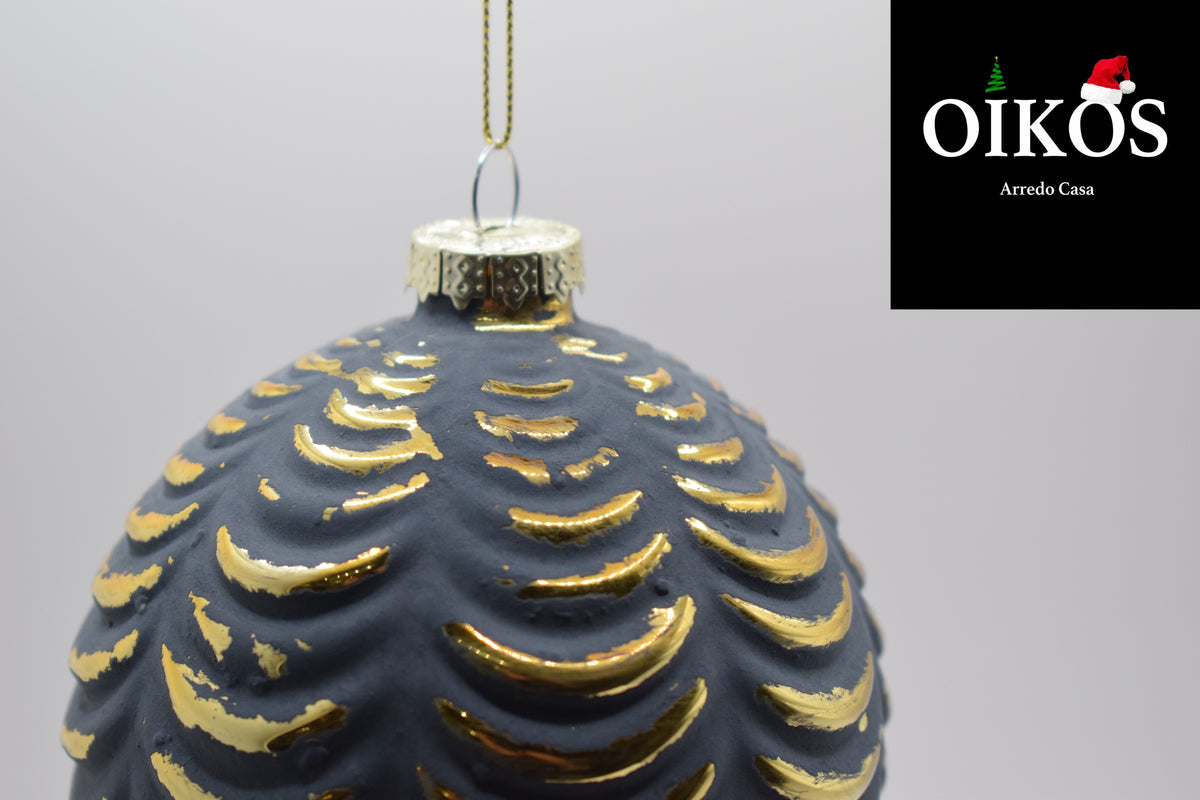 SET n° 2 Palle di natale in vetro diam. 10 - Sfere color antracite ed oro