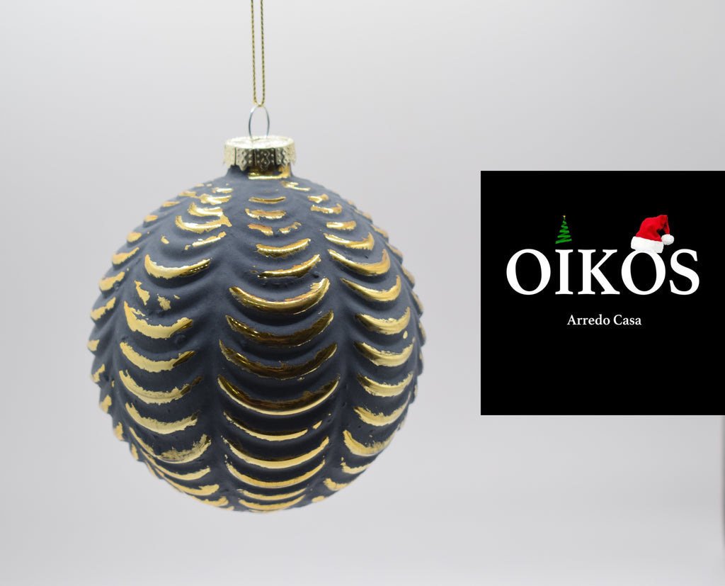 SET n° 2 Palle di natale in vetro diam. 10 - Sfere color antracite ed oro
