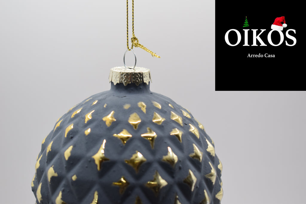 SET n° 2 Palle di natale in vetro diam. 10 - Sfere color antracite ed oro