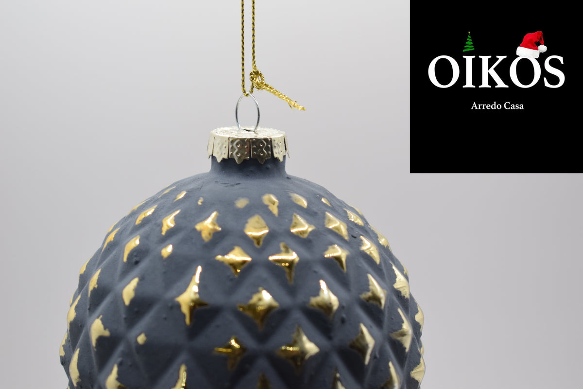 SET n° 2 Palle di natale in vetro diam. 10 - Sfere color antracite ed oro