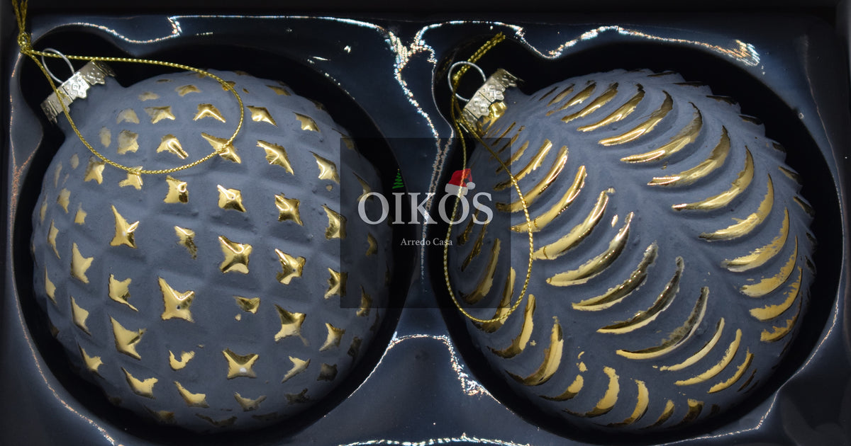 SET n° 2 Palle di natale in vetro diam. 10 - Sfere color antracite ed oro