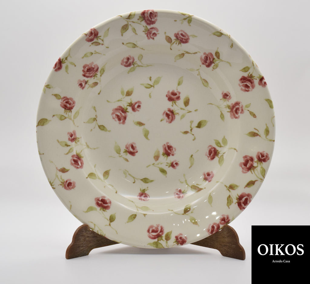 Servizio piatti 18 pezzi in Ceramica - decoro Roselline sfondo crema/avorio