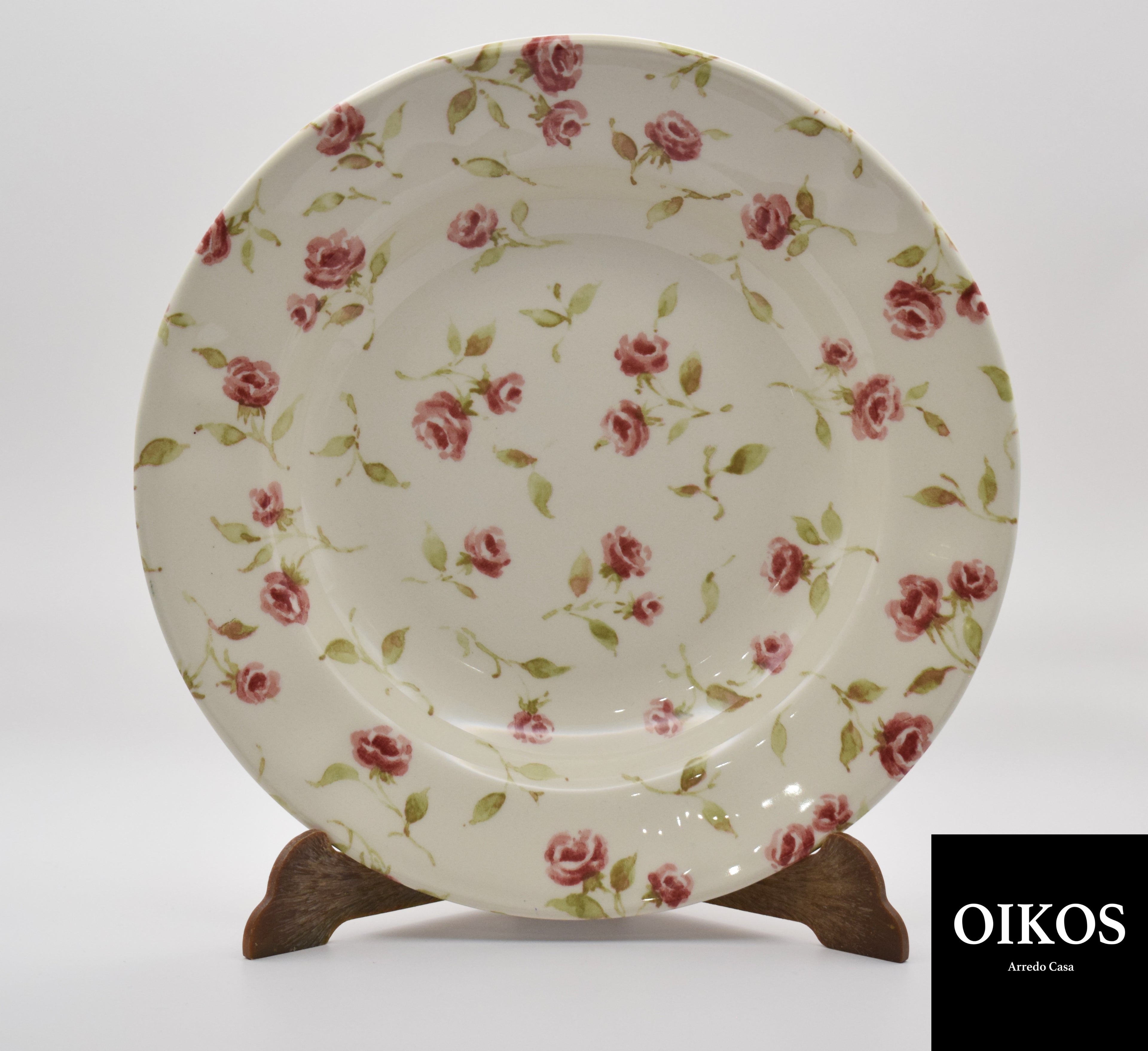 Servizio piatti 18 pezzi in Ceramica - decoro Roselline sfondo crema/avorio