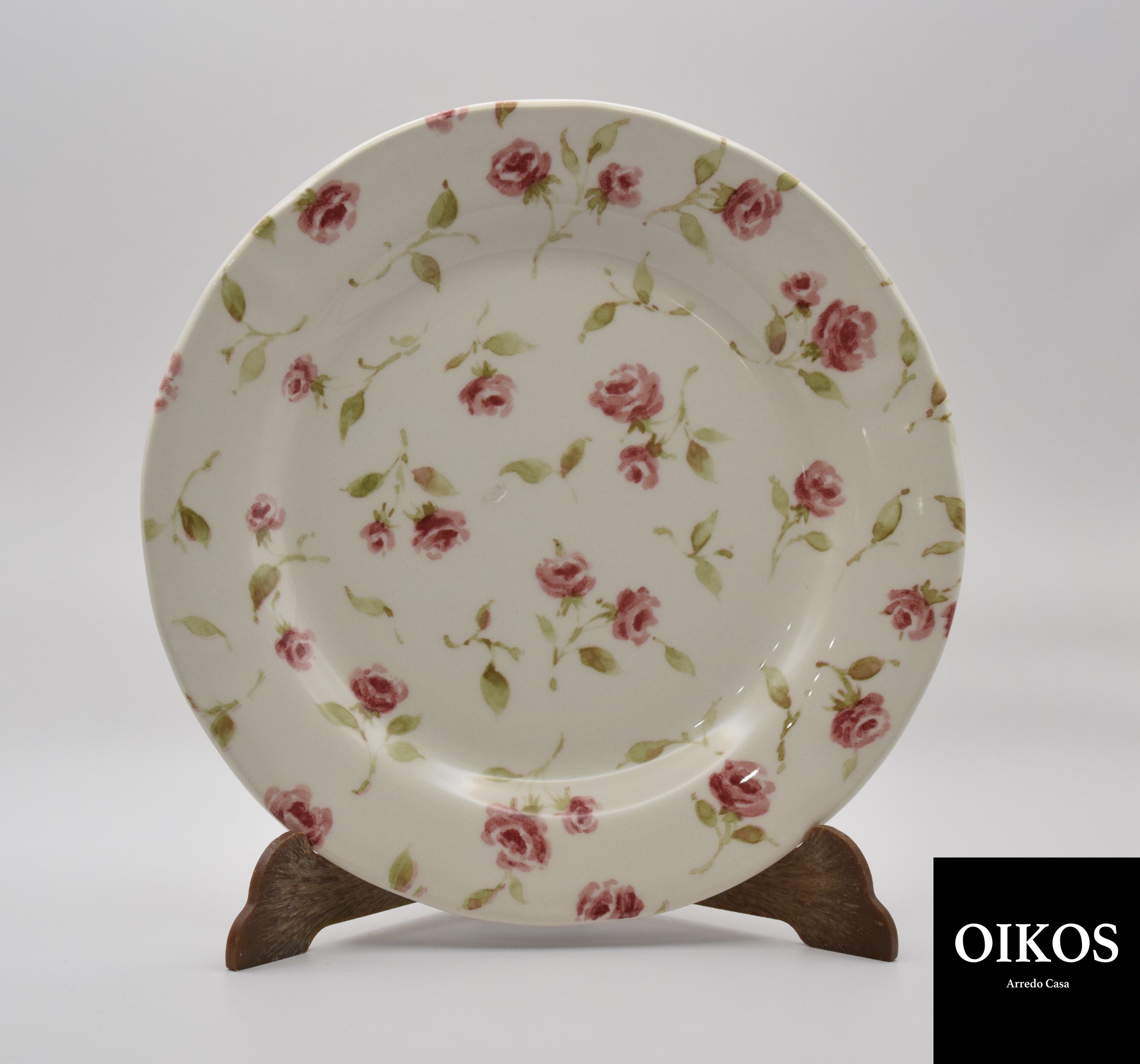 Servizio piatti 18 pezzi in Ceramica - decoro Roselline sfondo crema/avorio