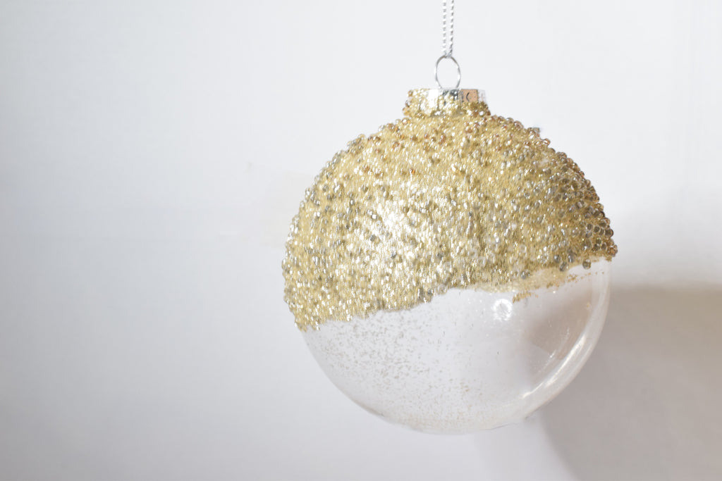 SET n° 3 Palline per Albero di Natale in vetro soffiato e decoro brillantinato in rialzo - diam. 8 cm 5 € cad.