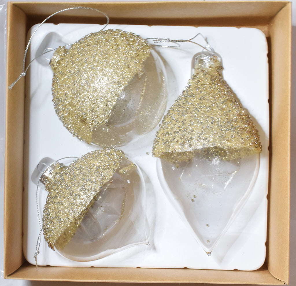 SET n° 3 Palline per Albero di Natale in vetro soffiato e decoro brillantinato in rialzo - diam. 8 cm 5 € cad.