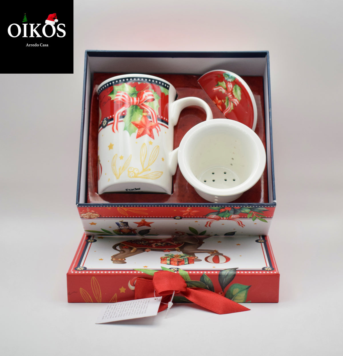 Tazza MUG Natalizia tisana con Filtro - in Porcellana - Completa di BOX regalo - M. 18X16.5X8